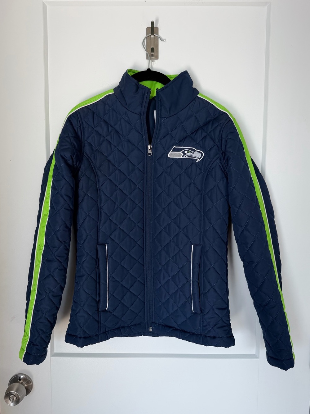 Women’s Seattle Seahawks Quilted Jacket - Navy with Neon Green Trim